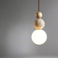 Modern Pendant Light Globe Frosted Glass Stone Wooden Bead Hanging Round - Image 7