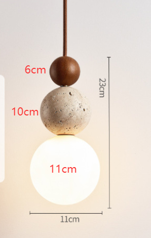 Modern Pendant Light Globe Frosted Glass Stone Wooden Bead Hanging Round - Image 8