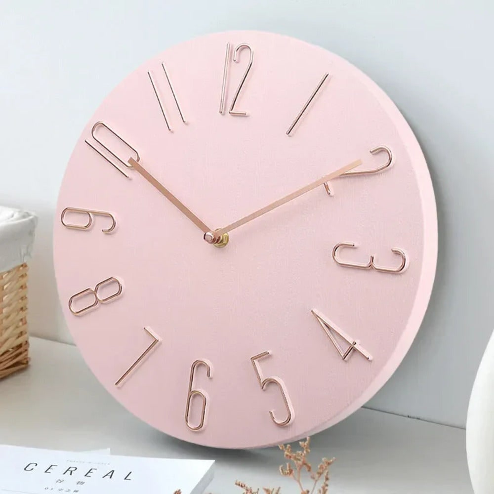 Modern Wall Clock Minimalist Silent Round Metal Numbers Raised Dial For Bedroom - Image 1