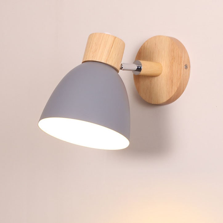 Modern Wall Sconce Light Adjustable Swivel Arm Wood Metal Shade Bedside - Image 11