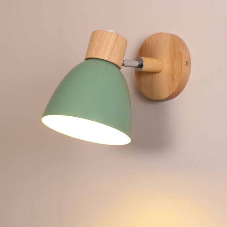 Modern Wall Sconce Light Adjustable Swivel Arm Wood Metal Shade Bedside - Image 15