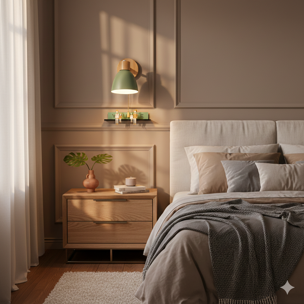 Modern Wall Sconce Light Adjustable Swivel Arm Wood Metal Shade Bedside - Image 16