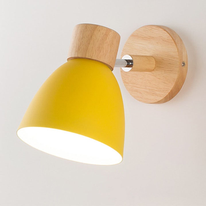 Modern Wall Sconce Light Adjustable Swivel Arm Wood Metal Shade Bedside - Image 2