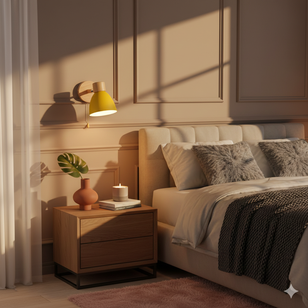 Modern Wall Sconce Light Adjustable Swivel Arm Wood Metal Shade Bedside - Image 22