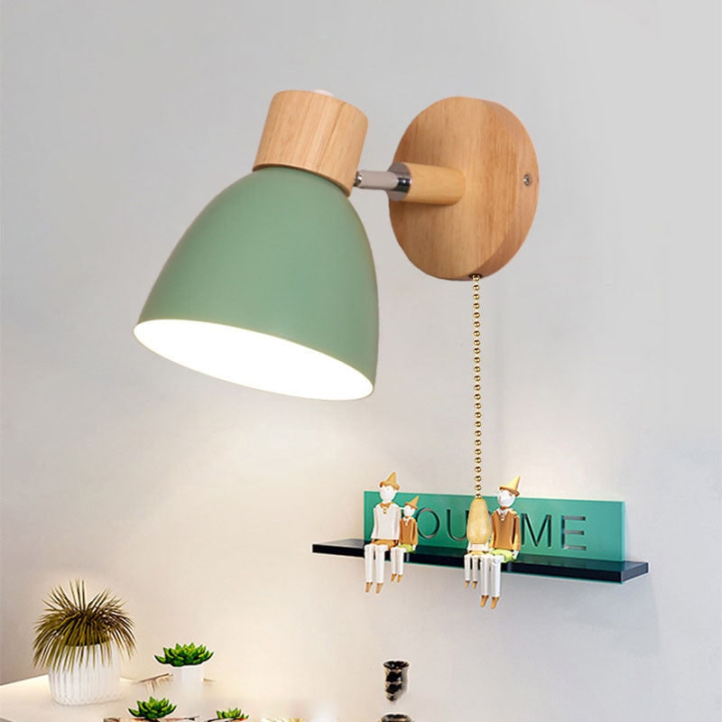 Modern Wall Sconce Light Adjustable Swivel Arm Wood Metal Shade Bedside - Image 3