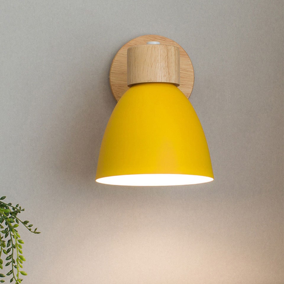 Modern Wall Sconce Light Adjustable Swivel Arm Wood Metal Shade Bedside - Image 5