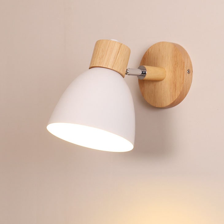 Modern Wall Sconce Light Adjustable Swivel Arm Wood Metal Shade Bedside - Image 7