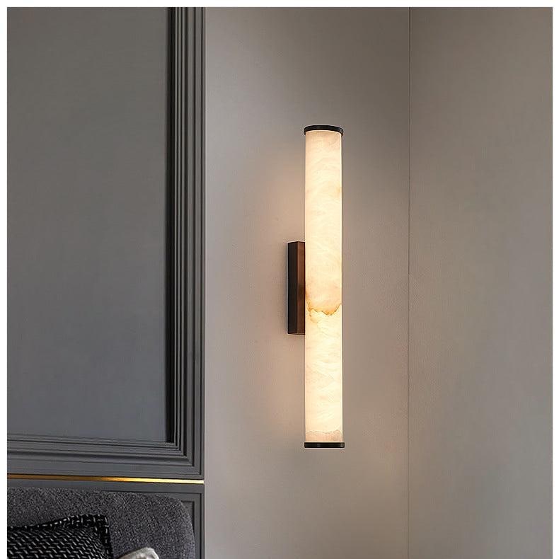 Modern Wall Sconce Light Hardwired Cylindrical Marbled Resin Minimalist Brushed Gold - Image 1
