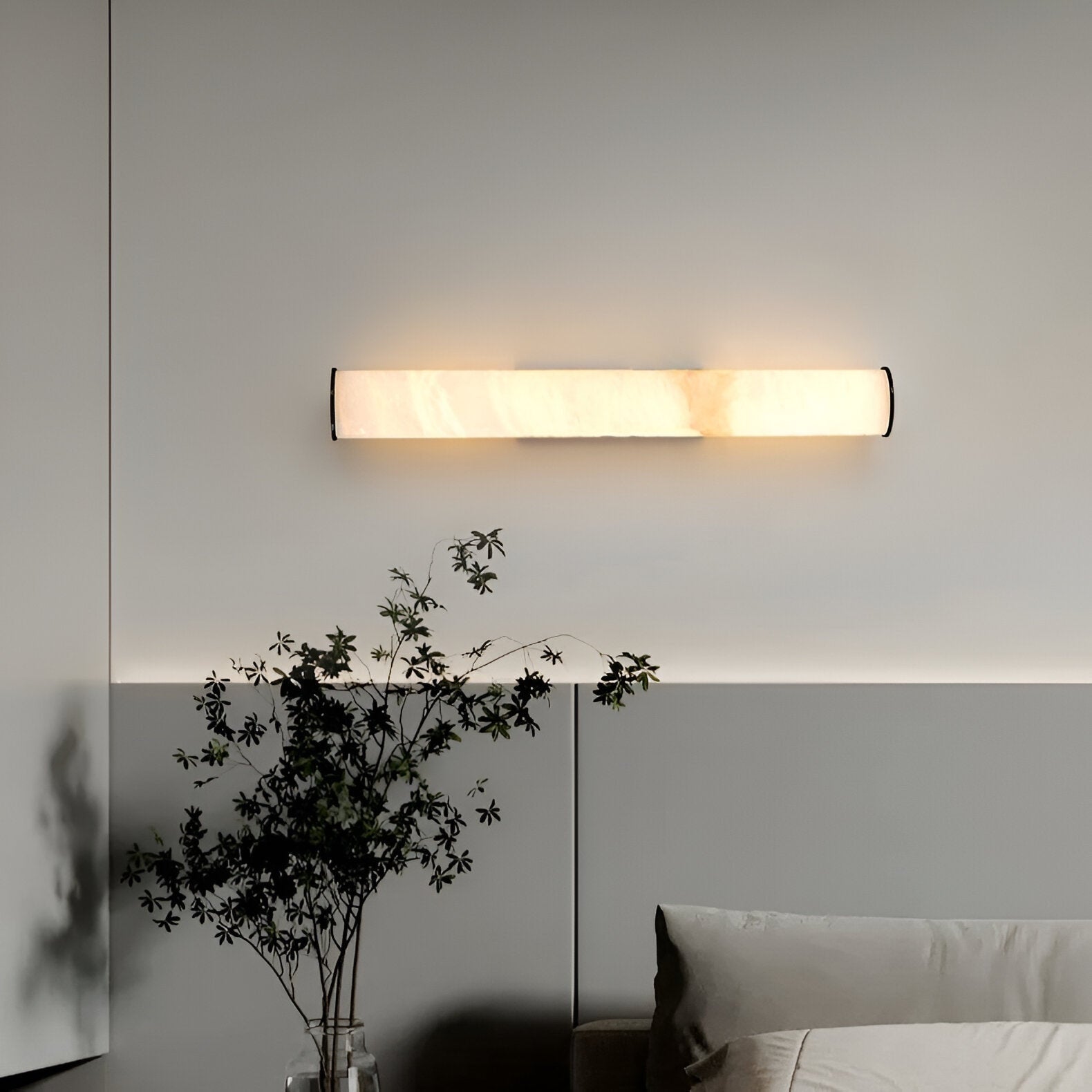 Modern Wall Sconce Light Hardwired Cylindrical Marbled Resin Minimalist Brushed Gold - Image 12
