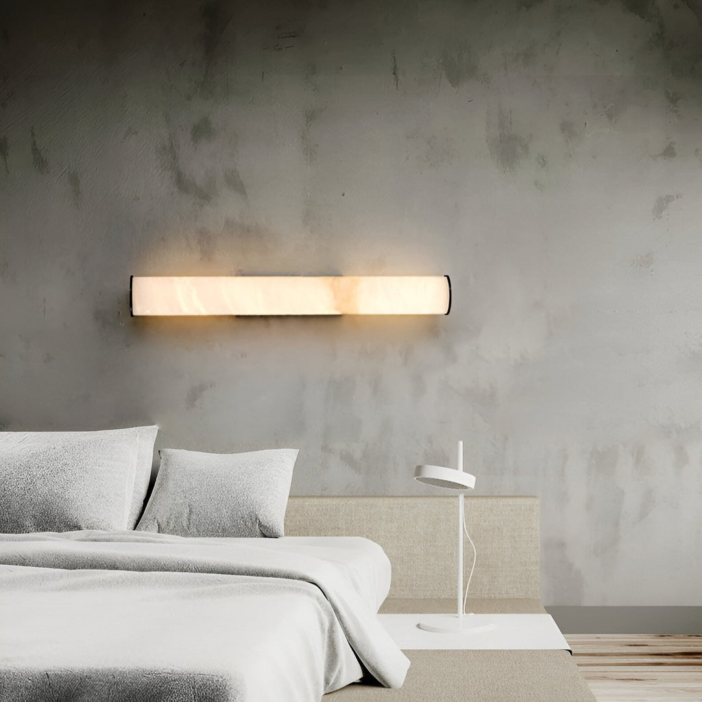 Modern Wall Sconce Light Hardwired Cylindrical Marbled Resin Minimalist Brushed Gold - Image 13