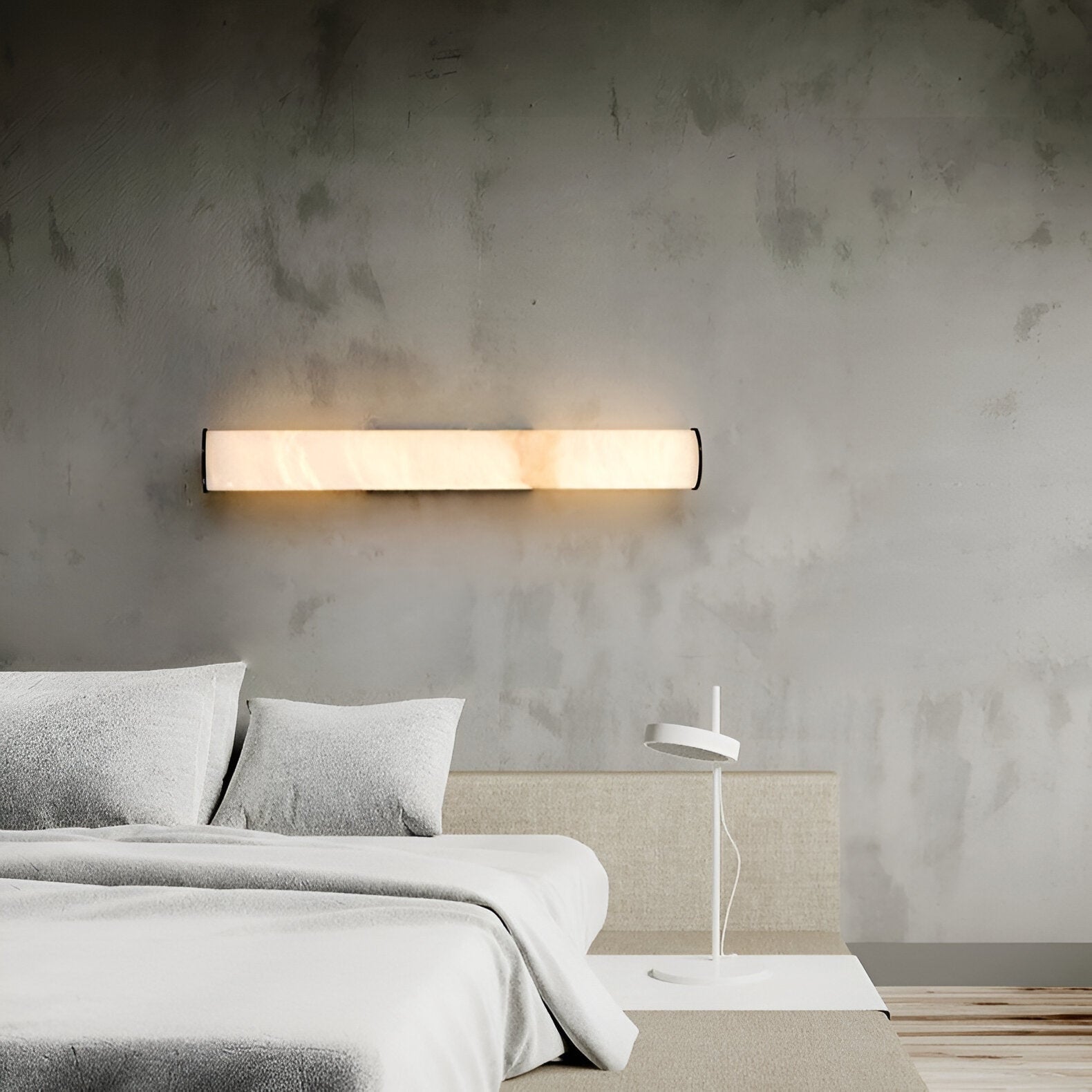 Modern Wall Sconce Light Hardwired Cylindrical Marbled Resin Minimalist Brushed Gold - Image 13