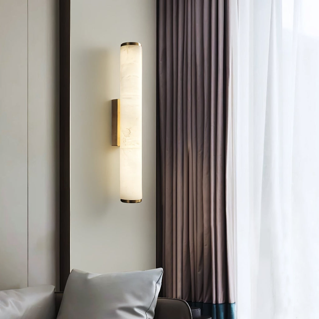 Modern Wall Sconce Light Hardwired Cylindrical Marbled Resin Minimalist Brushed Gold - Image 2
