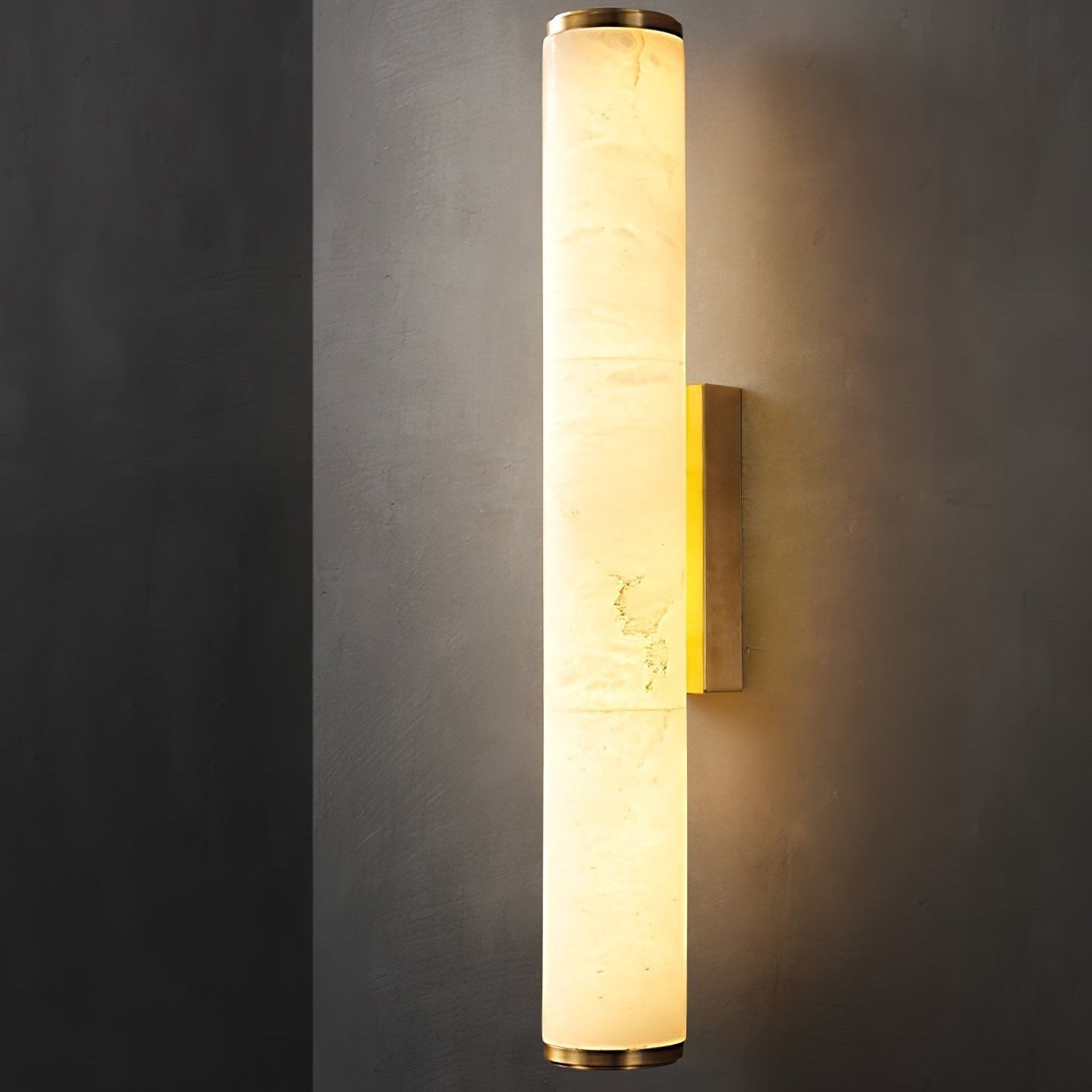 Modern Wall Sconce Light Hardwired Cylindrical Marbled Resin Minimalist Brushed Gold - Image 3