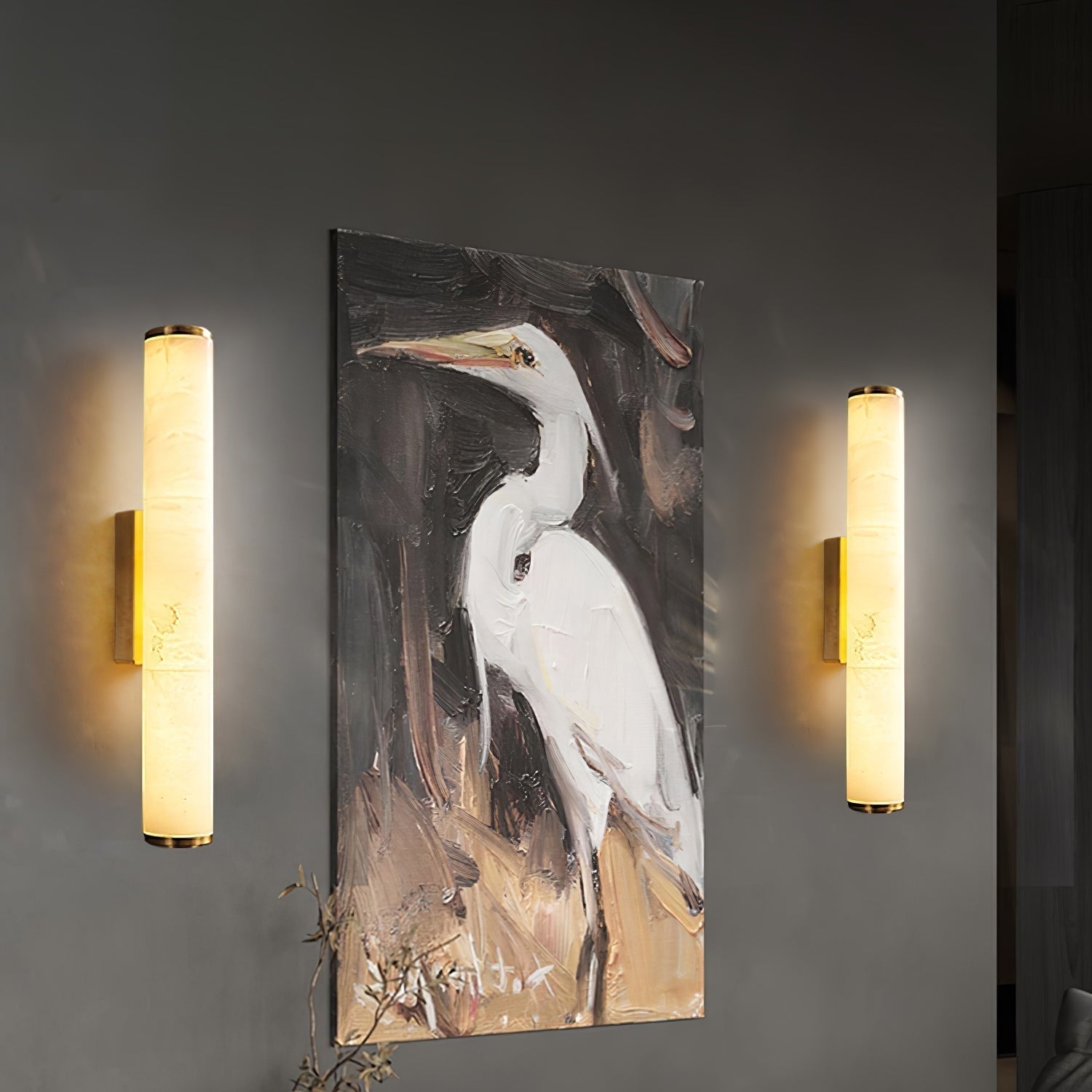 Modern Wall Sconce Light Hardwired Cylindrical Marbled Resin Minimalist Brushed Gold - Image 4