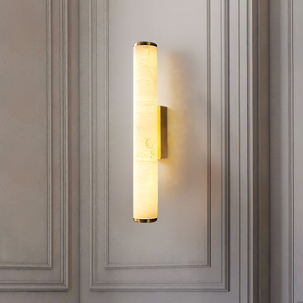 Modern Wall Sconce Light Hardwired Cylindrical Marbled Resin Minimalist Brushed Gold - Image 5