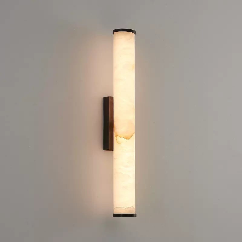 Modern Wall Sconce Light Hardwired Cylindrical Marbled Resin Minimalist Brushed Gold - Image 6