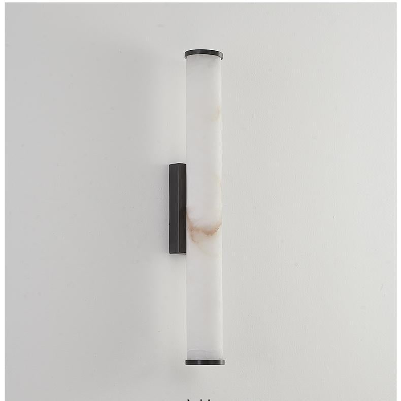 Modern Wall Sconce Light Hardwired Cylindrical Marbled Resin Minimalist Brushed Gold - Image 9