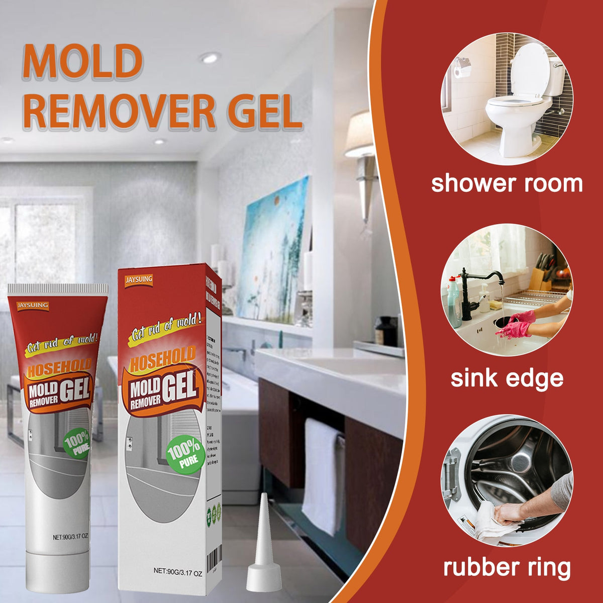 Mold and Mildew Remover Gel with Professional Applicator Nozzle for Grout Tile and Sink Edges - Image 1