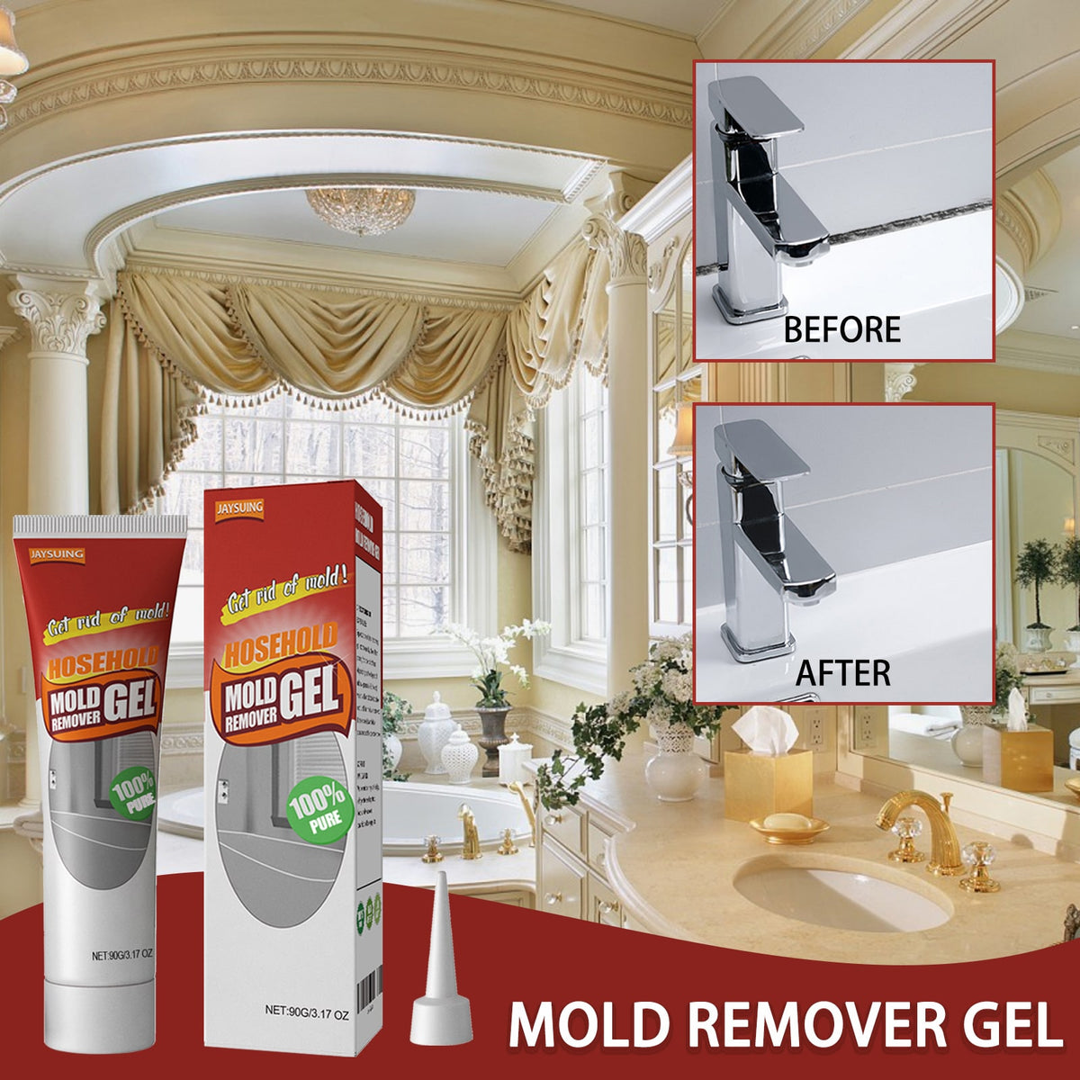 Mold and Mildew Remover Gel with Professional Applicator Nozzle for Grout Tile and Sink Edges - Image 3