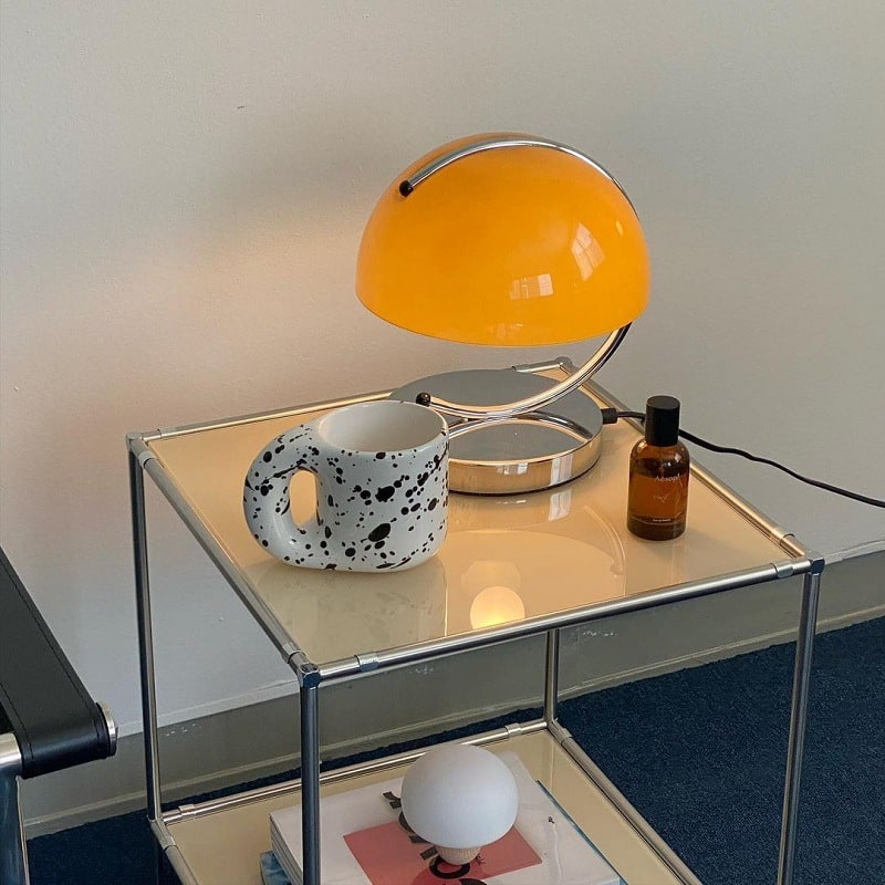 Mushroom Table Lamp with Chrome Arm and Bedside Lighting Mid-Century Modern Dome Shade - Image 2