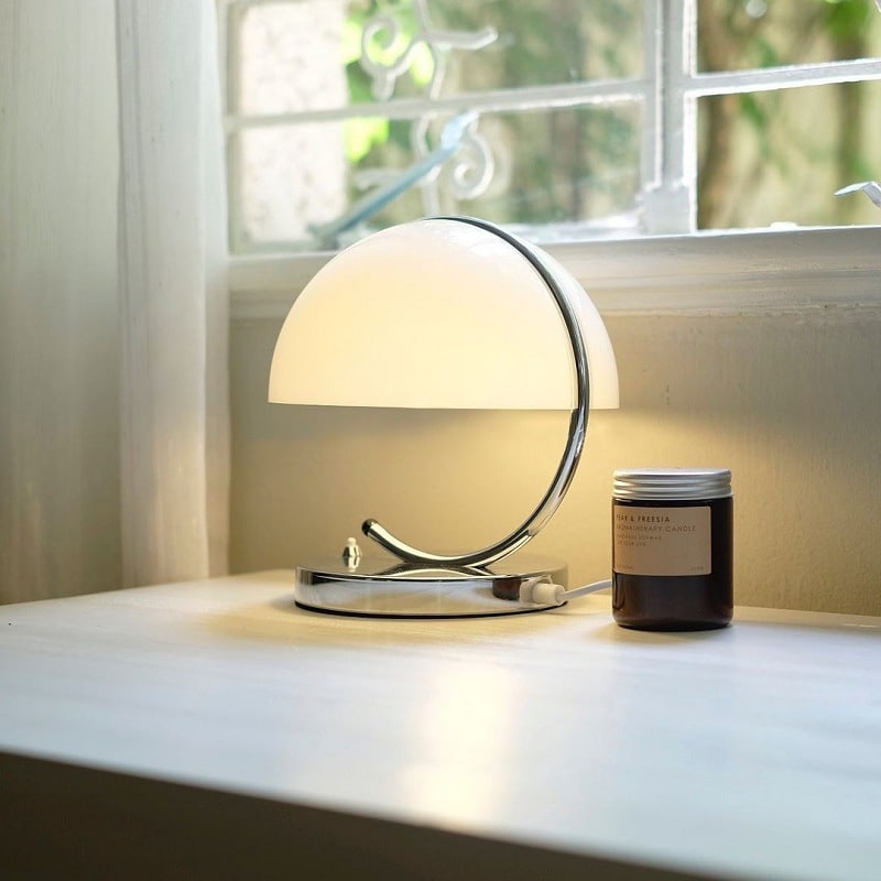 Mushroom Table Lamp with Chrome Arm and Bedside Lighting Mid-Century Modern Dome Shade - Image 4