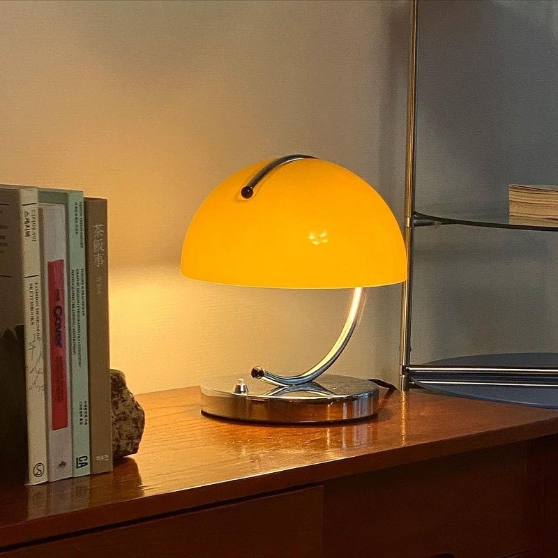 Mushroom Table Lamp with Chrome Arm and Bedside Lighting Mid-Century Modern Dome Shade - Image 5