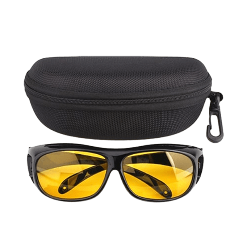 Night Driving Glasses Anti-Glare Yellow Lens Wrap Around Travel Case Over - Image 1