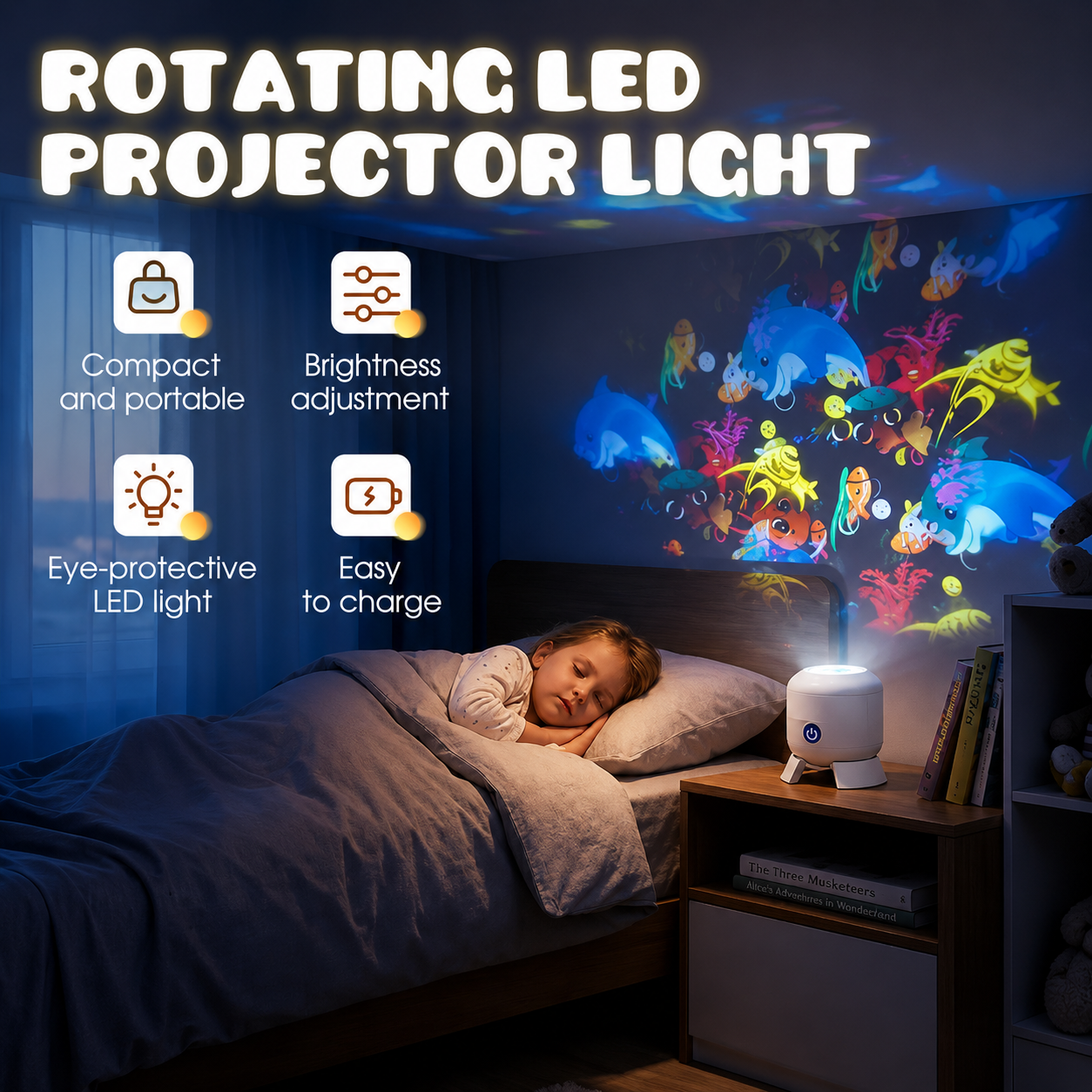 Night Light Projector Rechargeable Rotating Ocean Starry LED Adjustable Brightness - Image 2