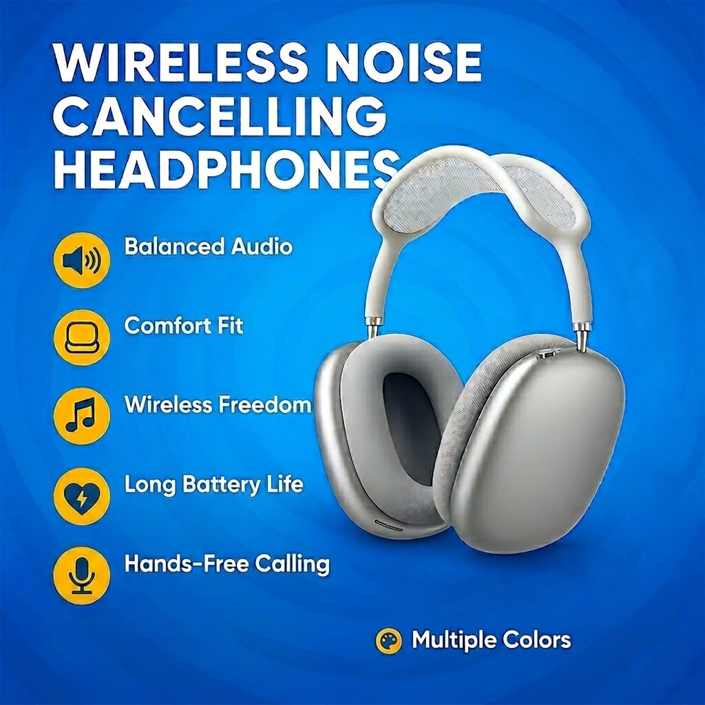 Noise Cancelling Wireless Over Ear Bluetooth Headphones Mesh Cushioned Portable - Image 4