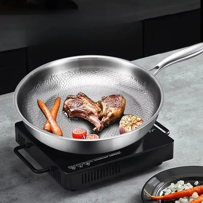 Non-Stick Frying Pan Titanium Hammered Induction Compatible Metal Handle Cookware - Image 2