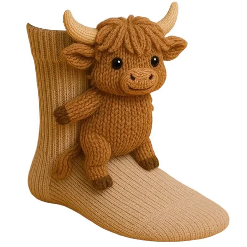 Novelty Socks Animal Crew Length Plush 3D Ribbed Knit Gift Character - Image 1