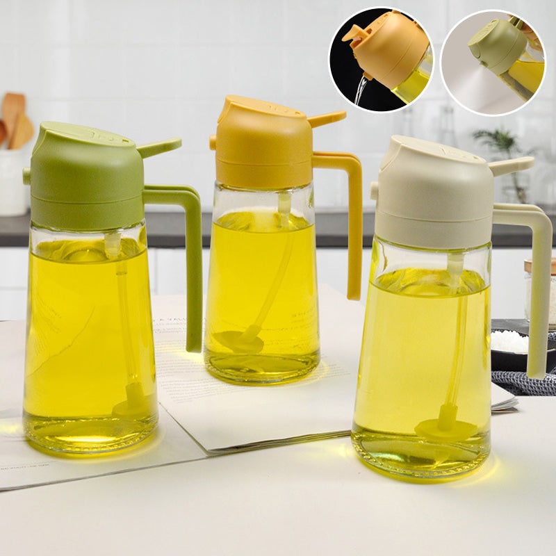 Olive Oil Dispenser Bottle with Glass Sprayer Pump Handle and Flip-Top Pouring Spout - Image 2