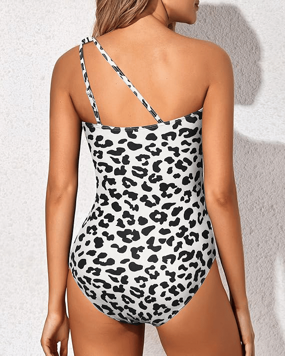 One-Shoulder Ruched Tummy Control One-Piece Swimsuit for Women — side view