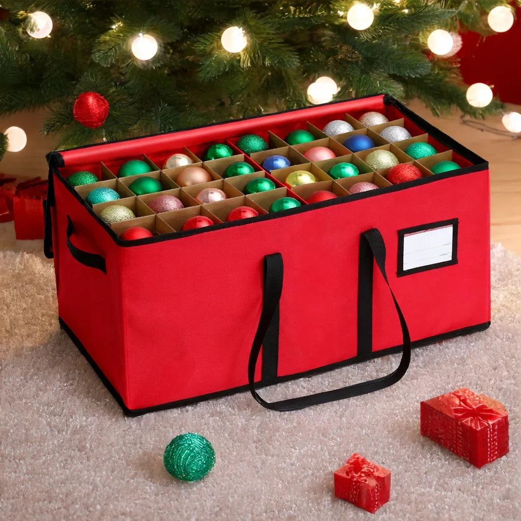 Ornament Storage Box with Dividers and Removable Lid for Christmas Decorations - Image 1