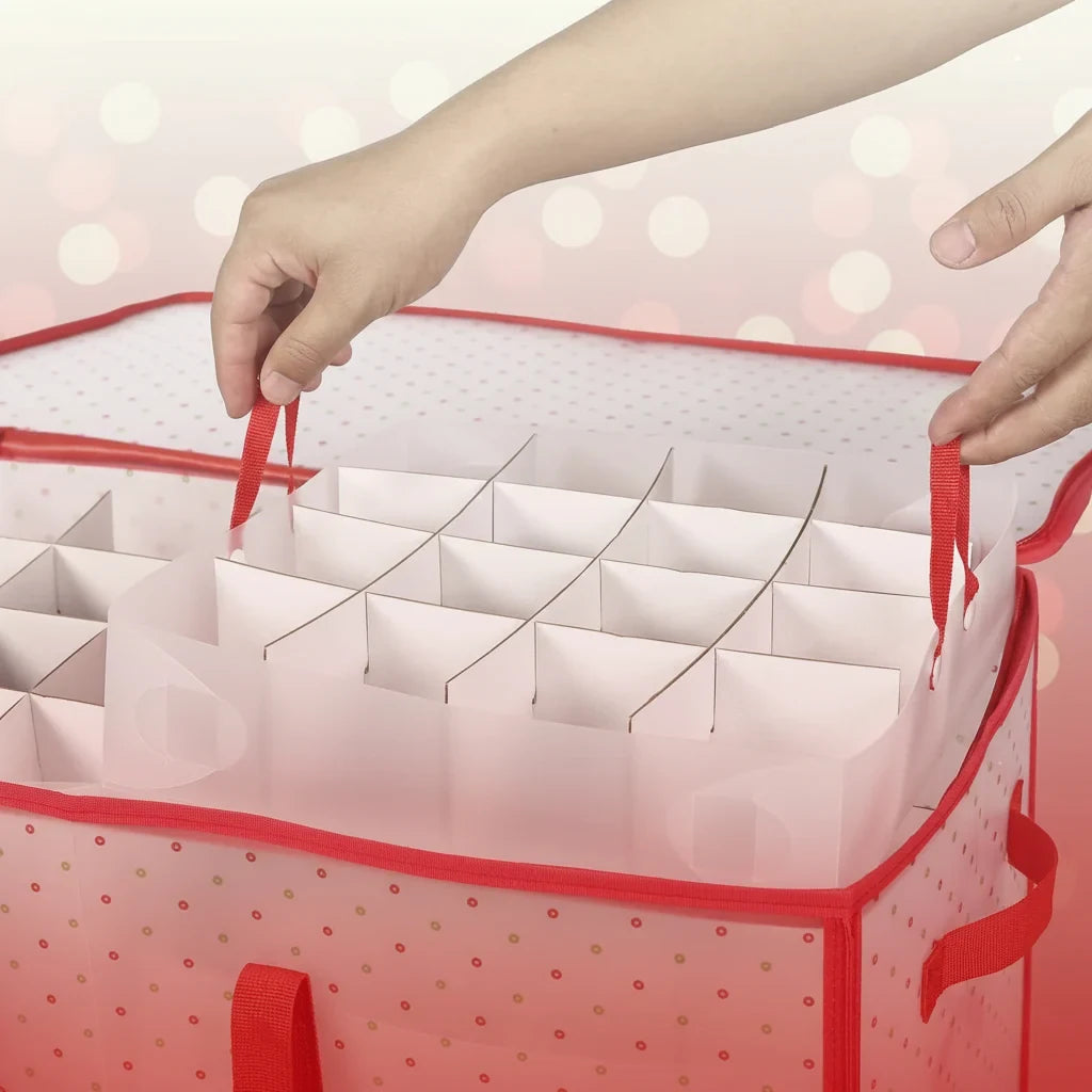 Ornament Storage Box with Zippered Lid and Grid Dividers for Christmas - Image 7