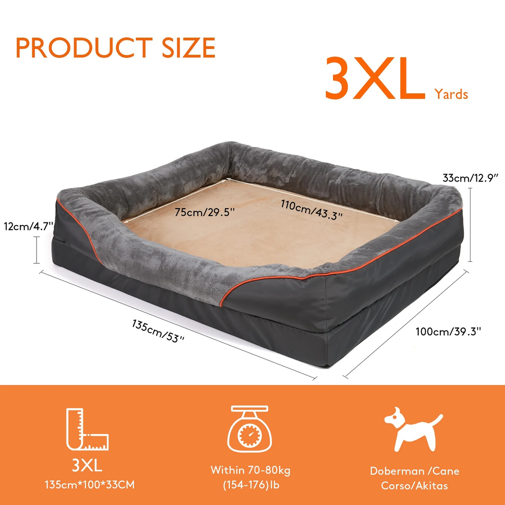 Orthopedic Dog Bed with Bolster and Memory Foam Washable Cover Non-Slip Bottom X Large - Image 10