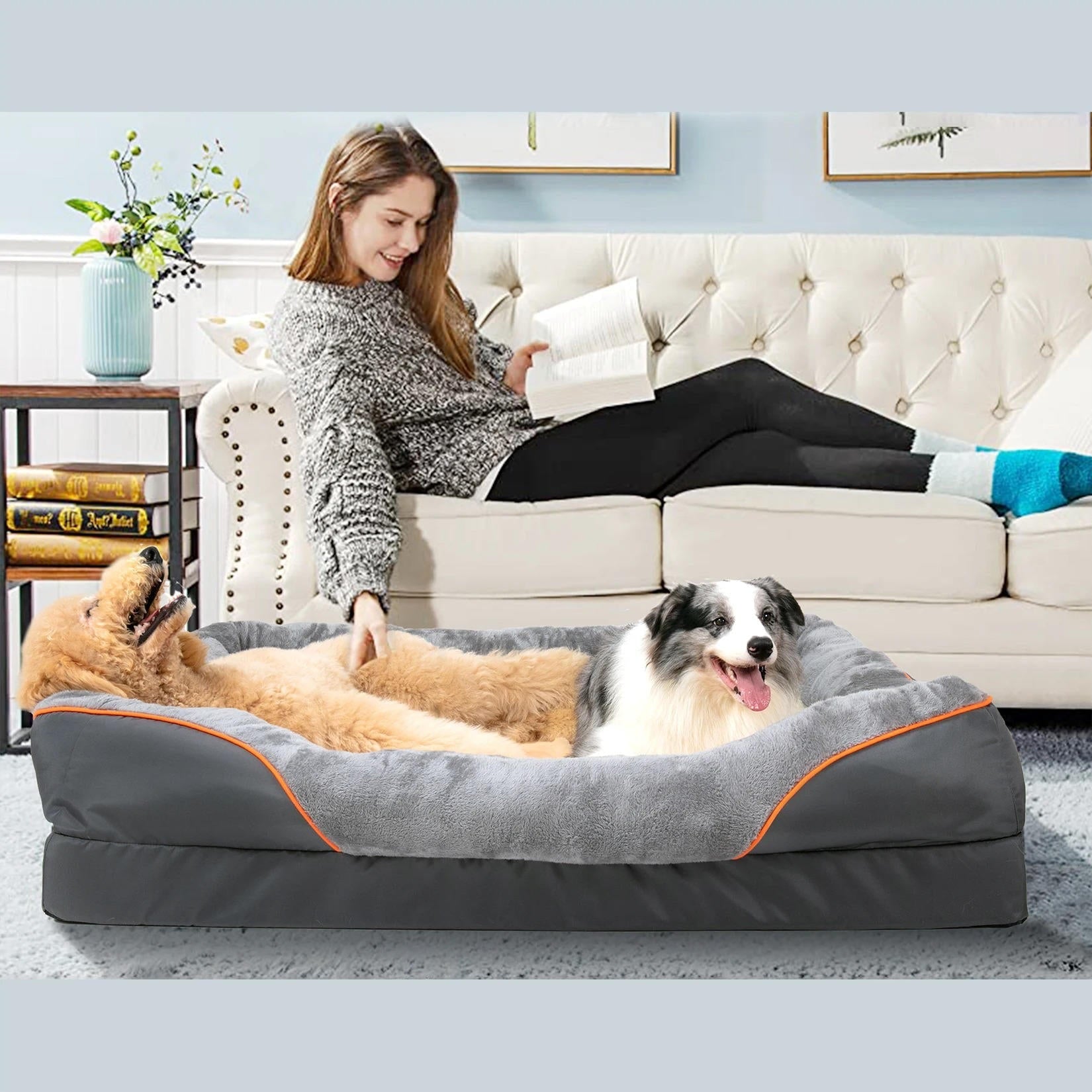 Orthopedic Dog Bed with Bolster and Memory Foam Washable Cover Non-Slip Bottom X Large - Image 4