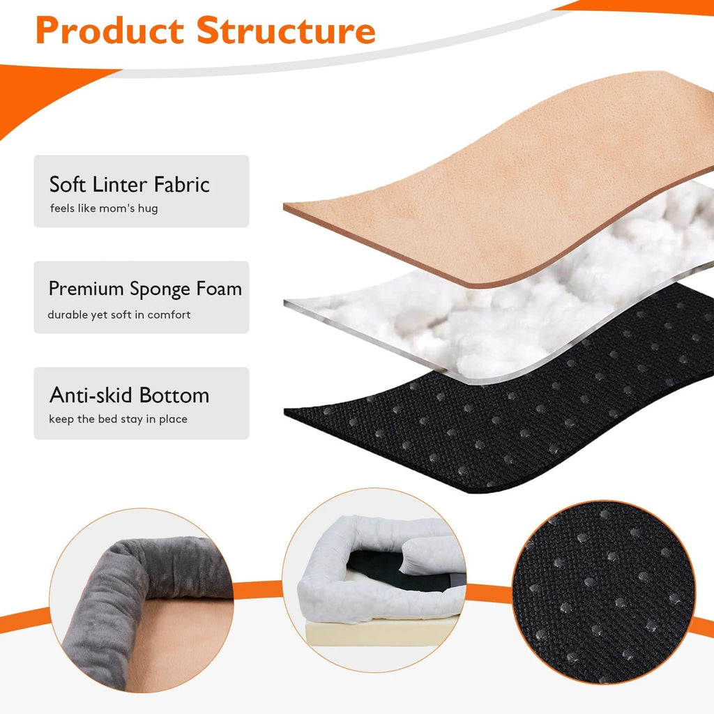 Orthopedic Dog Bed with Bolster and Memory Foam Washable Cover Non-Slip Bottom X Large - Image 5