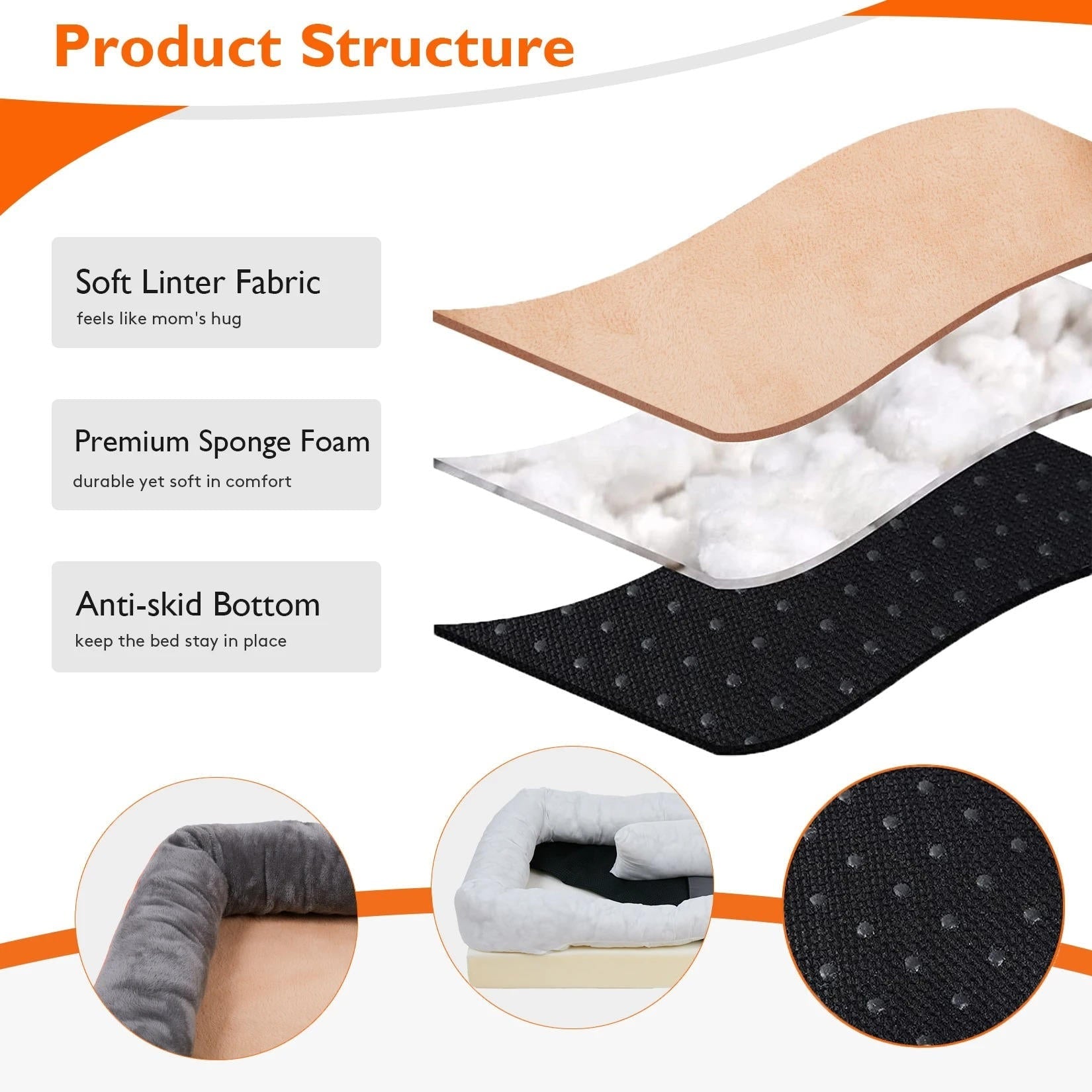Orthopedic Dog Bed with Bolster and Memory Foam Washable Cover Non-Slip Bottom X Large - Image 5