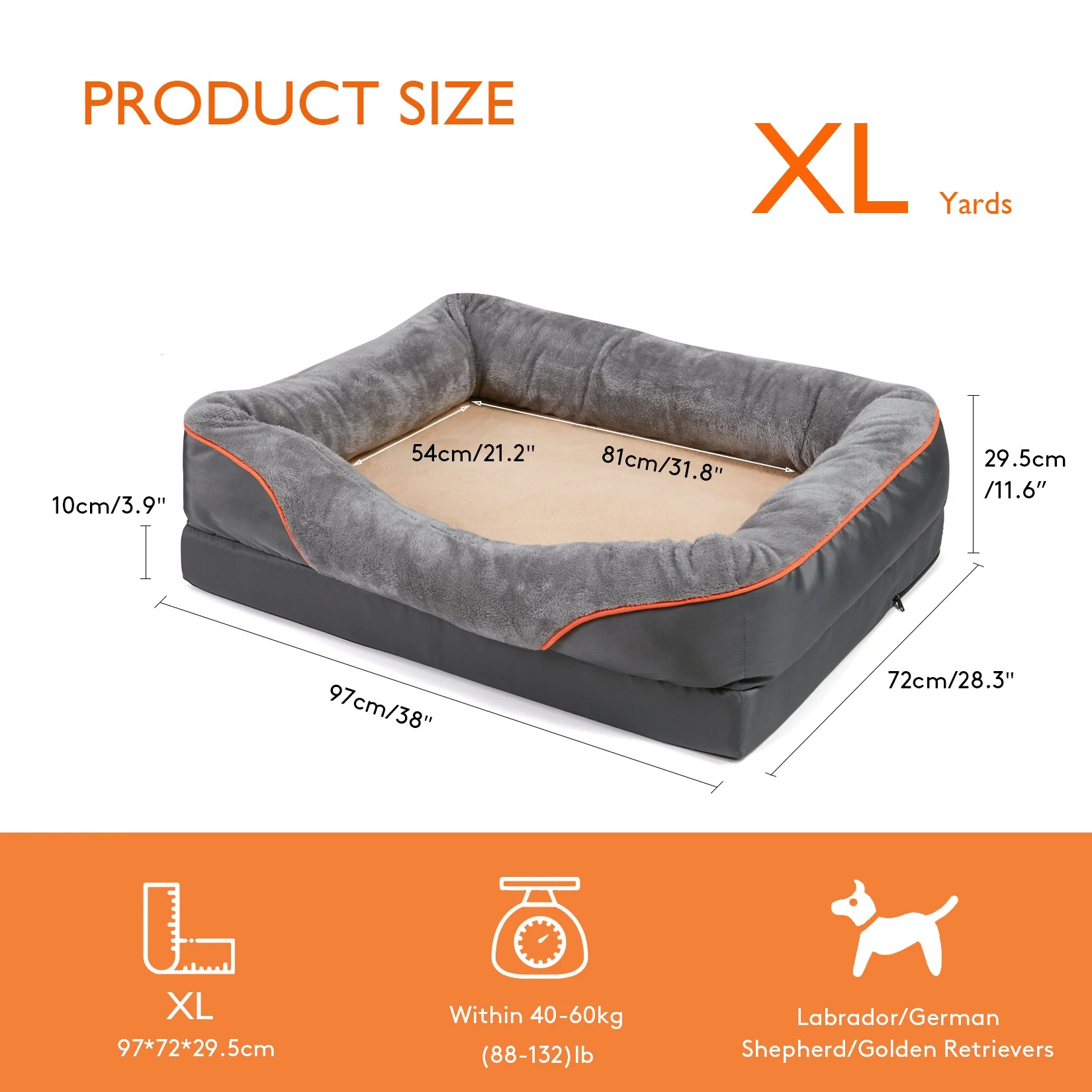Orthopedic Dog Bed with Bolster and Memory Foam Washable Cover Non-Slip Bottom X Large - Image 8