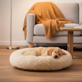 Orthopedic Donut Plush Dog Bed Shaggy Faux Fur Soft Bolster Cats Machine Washable - Image 1