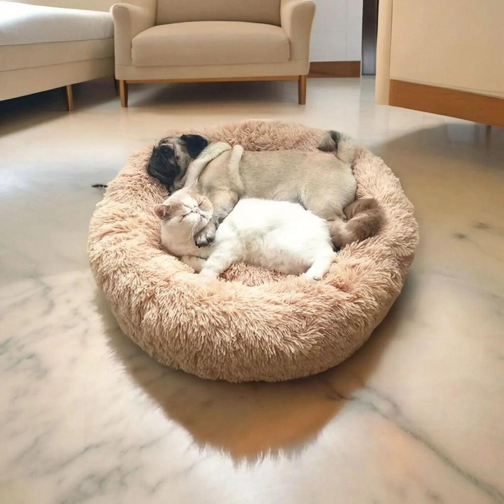 Orthopedic Donut Plush Dog Bed Shaggy Faux Fur Soft Bolster Cats Machine Washable - Image 2