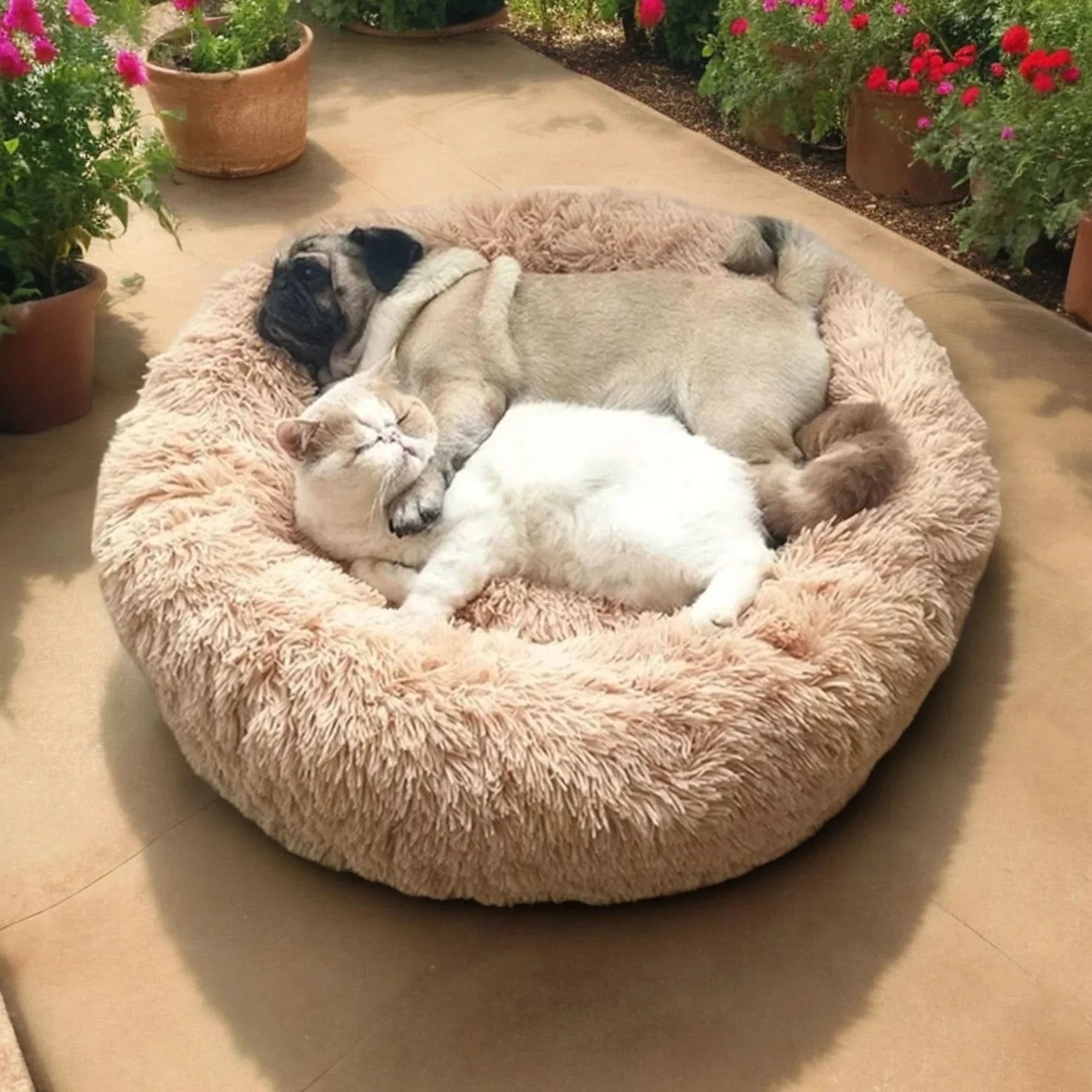 Orthopedic Donut Plush Dog Bed Shaggy Faux Fur Soft Bolster Cats Machine Washable - Image 4