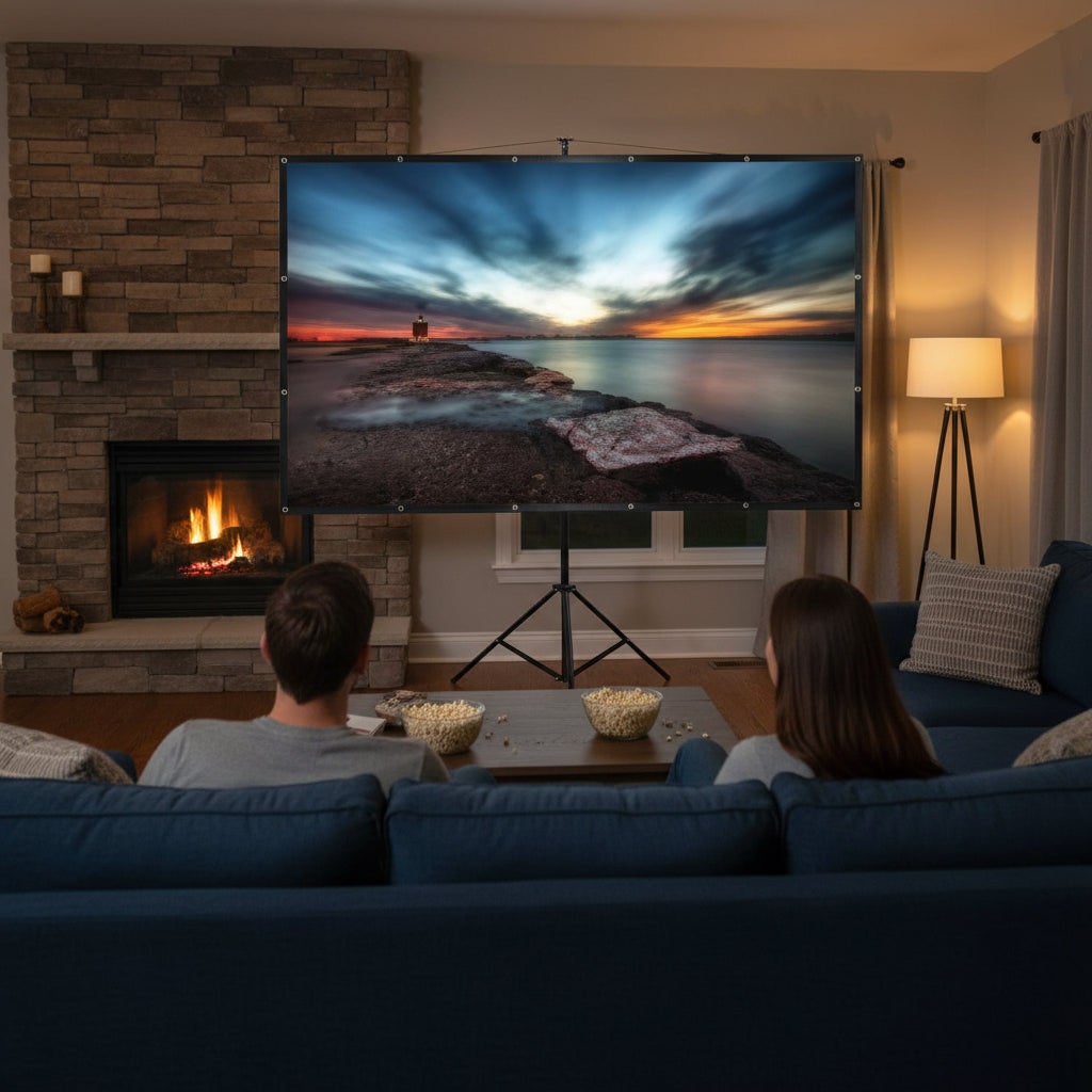 Outdoor Portable 120 Inch Projector Screen Foldable Fabric Tripod White 16:9 - Image 3