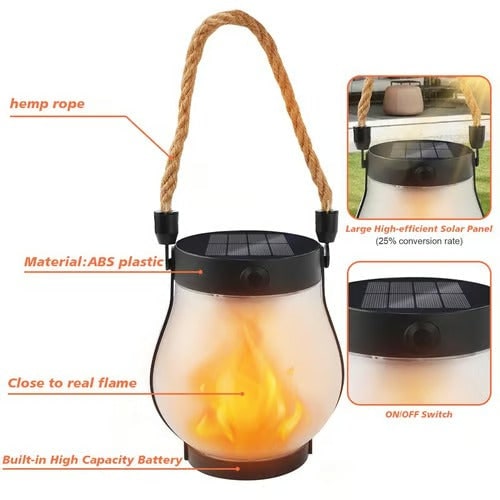 Outdoor Solar Lantern with Flickering Flame Effect and Rope Handle - Image 10