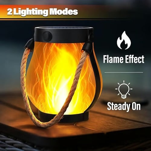Outdoor Solar Lantern with Flickering Flame Effect and Rope Handle - Image 2