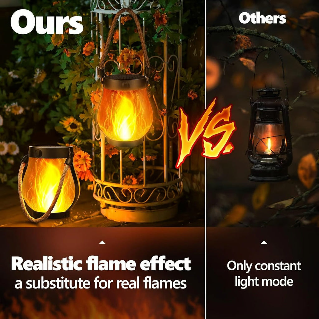 Outdoor Solar Lantern with Flickering Flame Effect and Rope Handle - Image 4