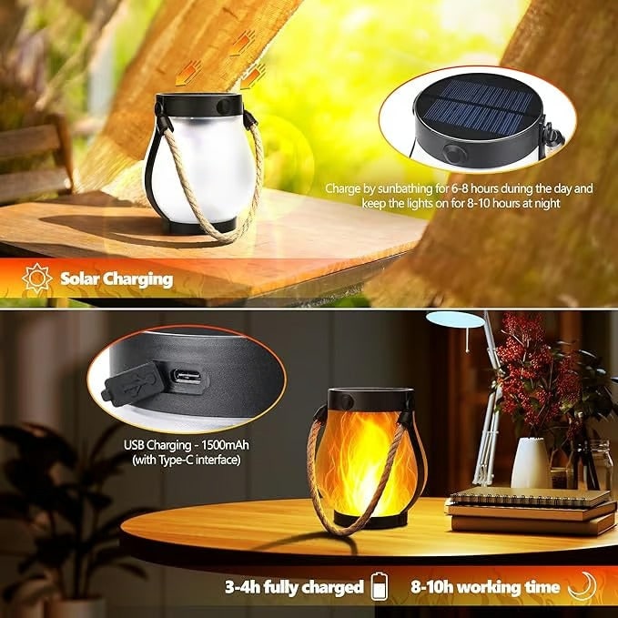 Outdoor Solar Lantern with Flickering Flame Effect and Rope Handle - Image 6
