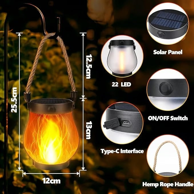 Outdoor Solar Lantern with Flickering Flame Effect and Rope Handle - Image 7