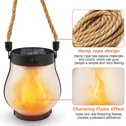Outdoor Solar Lantern with Flickering Flame Effect and Rope Handle - Image 9